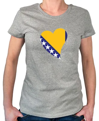 Produktbild von Huuraa Damen T-Shirt Bosnien und Herzegowina Flagge Herz M Sport Grey Bio Baumwolle Fairtrade Damenshirt Geschenkidee