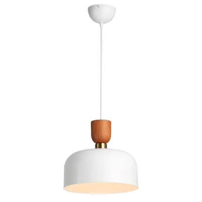 Produktbild von Moderne nordische Pendelleuchte 30 cm – Weißes Metall mit Holzeffekt, Höhenverstellbar, E27-Fassung, Küche oder Esszimmer