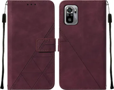 Produktbild von Redmi Note 10S Hülle, Schlank Prägung Flip Leder Kartenfächer Schutzhülle mit Ständer für Xiaomi Redmi Note 10S / Note 10 4G Rot