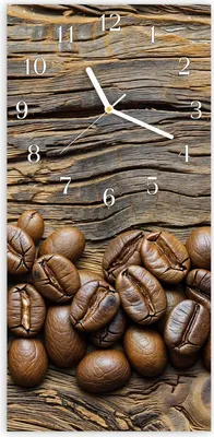 Produktbild von Wanduhr aus Glas mit Motiv Kaffeebohnen Holz- 30 x 60 cm - inkl. Aufhängesystem