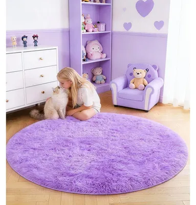 Produktbild von Teppich rund Kinderzimmer 100 cm Violett Rutschfest