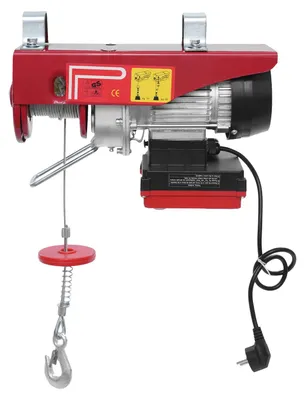 Produktbild von Elektroseilzug - EU-Stecker - 550-W-Motor - Kabellose Fernbedienung - 250 kg bei Doppelstrang/125 kg bei Einzelstrang - 12 m Stahlseil - Rot