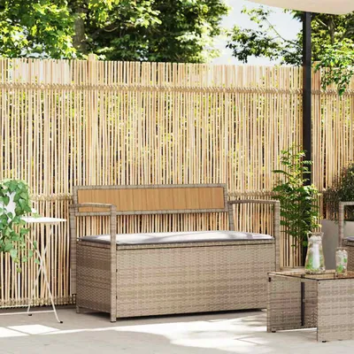 Produktbild von Möbel Gartenbank mit Stauraum und Kissen Beige Poly Rattan - Gartenbänke &32463