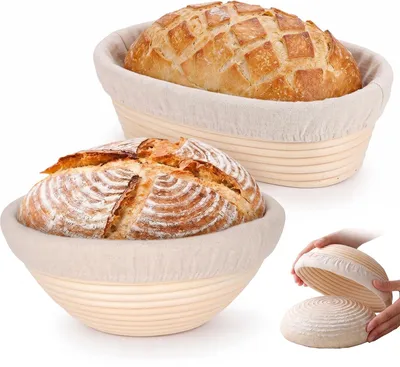 Gärkörbchen-Set 2-teilig, rund 23 cm & rechteckig 25 cm, Rattan