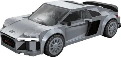 A silver Lego Audi R8 Coupe model car.
