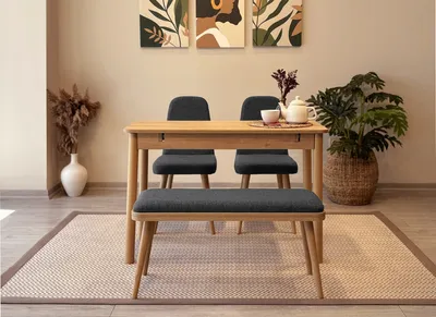 Produktbild von Skye Decor, Vina Mini 01 1053 - Oak, Anthracite, Set aus ausziehbarem Esstisch und Stühlen (4-teilig), Eiche, 100 % MELAMINBESCHICHTETE SPANPLATTEN, 50 x 110 x 75 cm