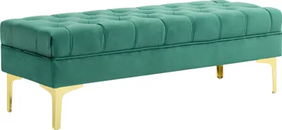 Produktbild von HOMCOM Schlafzimmerbank mit gestepptem Bezug, Samt gepolsterte Bank mit Metallbeinen für Eingangsbereich, Flur und Wohnzimmer, Dunkelgrün