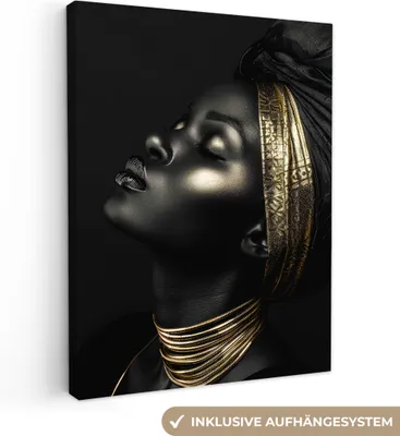 Produktbild von MuchoWow® - Leinwandbilder - Frau - Gold - Porträt - Modern, Wandbild, Wanddeko Bilder Wohnzimmer, 90x120 cm