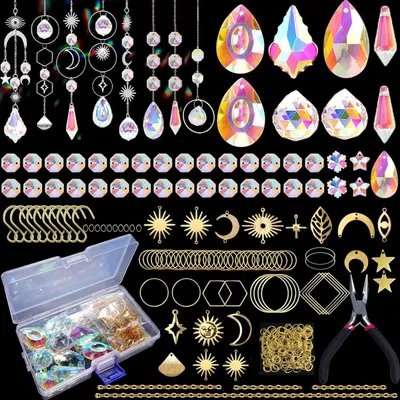 Immagine prodotto di Kit per creare decorazioni solari, 240 pezzi, fai da te, perline di cristallo, crea arcobaleni, ideale per finestre, decorazioni da interno ed esterno, colore oro