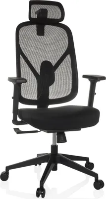 Produktbild von hjh OFFICE Profi Bürostuhl RALOO ECO Ergonomischer Schreibtischstuhl mit Armlehnen (höhenverstellbar) Stoff / Netzstoff Schwarz Drehstuhl für Büro, Zuhause