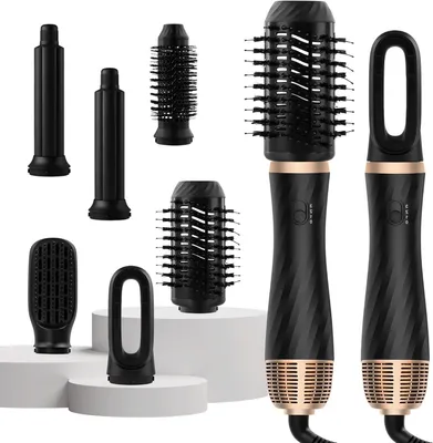 Image de Sèche-cheveux multifonction - Kit de boucleurs - Coiffage des cheveux - 6 fonctions en 1 - 1000 W - Couleur : or