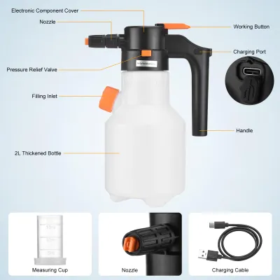 Obrázok produktu pre Elektrický rozprašovač peny, 2 l, výkonná batériová pumpa, bezdrôtový, dobíjateľný, tlakový rozprašovač s nastaviteľnou tryskou na čistenie áut, detailné čistenie, domáca záhrada