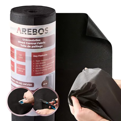 Produktbild von AREBOS Unkrautvlies 50 g/m² wasserdurchlässig, reißfest & UV-stabilisiert – Unkrautfolie & Gartenvlies gegen Unkraut für Beete, Wege & Kies 1x50 m