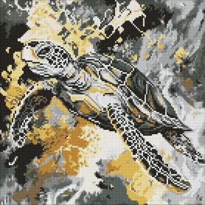 Productafbeelding van Diamantmozaïek, Gouden Schildpad, 40 x 40 cm