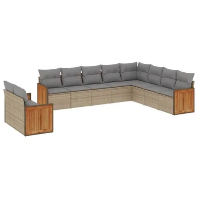 Produktbild von vidaXL 10-tlg. Garten-Sofagarnitur mit Kissen Beige Poly Rattan