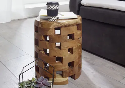 Produktbild von MASSIVMOEBEL24.DE Hocker Teak Wurzel 30x30x47 natur lackiert UNIKA #153