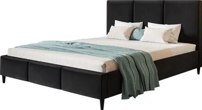 Produktbild von Polsterbett LUX SIENA mit Kopfteil, 120 x 200 cm, Doppelbett mit Lattenrost aus Holz, Velourstoff Schwarz, Füße in Farbe: Schwarz