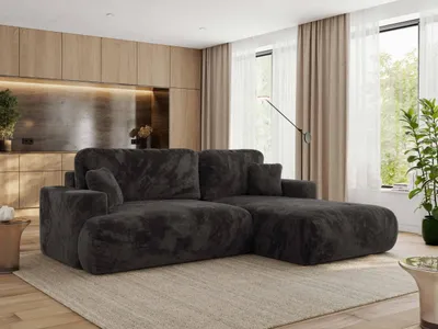 Produktbild von MKS MEBLE Ecksofa OVO mit Schlaffunktion und Bettkasten, Dunkelgrau Plüsch, L-form Couch, 4-Sitzer Ecksofa, 271x195x95 cm - Rechts Seite