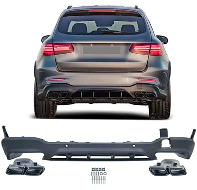 Obrázek produktu pro Nárazník s 4 trubkami, černý, koncovky pro Mercedes-Benz GLC X253, modely 2015-2019, zadní difuzor