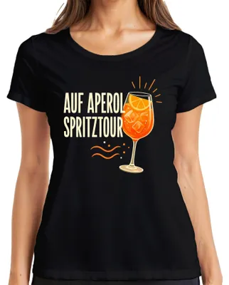 Productafbeelding van Aperol Spritz cocktail, zomer, vrijgezellenfeest, meidenavond, aperitivo, dames T-shirt, zwart, maat L