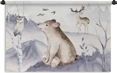 Produktbild von MuchoWow® Wandteppich Wandbehang Winter - Schnee - Tiere 60x40 cm Tapisserie Dekoration Wandtuch - Wanddekorationen