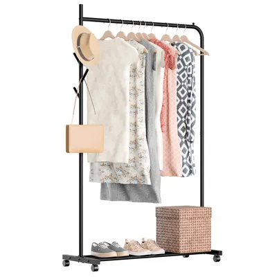 Productafbeelding van Avalo Kledingrek op Wieltjes Zwart - Metaal - 100x40x156 CM - Opbergruimte Voor Schoenen
