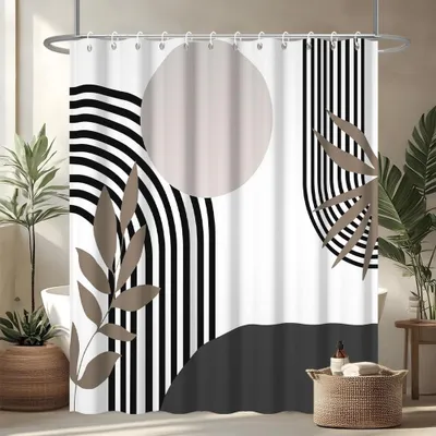 Obrázok produktu pre Omgoods - Abstraktná záclona do sprchy v bohémskom štýle - Čierna s geometrickým vzorom, 180x200 cm