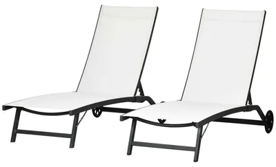 Produktbild von 2er-Set Sonnenliegen mit verstellbarer Rš¹ckenlehne, aus Aluminium und atmungsaktivem Stoff, 66 x 165 x 102 cm, Creme