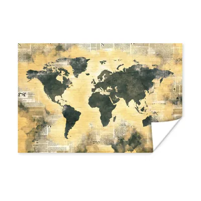 Obrázok produktu pre MuchoWow® Plagát - Mapa sveta - Zlato - Noviny - 30x20