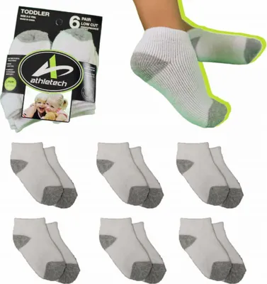 Image de Athletech 6 paires de chaussettes de sport low-cut pour enfants 2-3 ans jusqu'à la taille 28 grises blanches