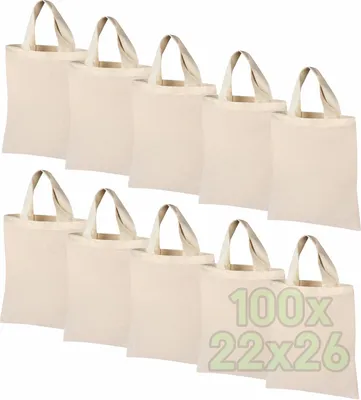 Imagen del producto de Bolsa de algodón con asas largas, de 22 x 26 cm, lote de 100 unidades, ideal para el uso diario
