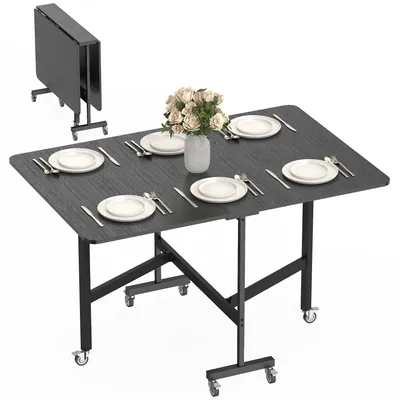 Produktbild von Esstisch Klappbar Küchentisch für 4-6 Personen mit 6 Rollen Mobiler Klapptisch für Kleine Räume 120x80x73 cm Schwarz