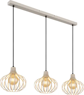 Produktbild von NOWA Hängeleuchte Metall cremefarben matt, Metallstäbe sandfarben matt, Kabel Textil schwarz, Höhe kürzbar, LxBxH: 1030x250x1500mm, exkl. 3x E27 60W 230V