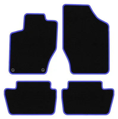 Produktbild von Velours-Fußmatten für Citroen C4 II 2010-2018 (Schrägheck/Kombi) – 4-tlg, Schwarz/Blau, passgenau – Wielganizator CARLUX