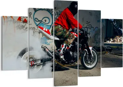 Produktbild von Bild auf Leinwand - Leinwandbild - Motorrad motorradfahrer graffiti - 150x100cm - Wand Bild - Wanddeko - Leinwanddruck - Bilder - Kunstdruck - Leinwand bilder - Wandkunst - EA150x100-2265