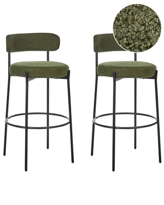 Produktbild von BELIANI Barstuhl 2er Set Dunkelgrün Bouclé-Bezug und Metall mit Lehne Fußstützen Modernes Design Sitzmöbel Wohnzommer Küche Bar Wohnküche Ausstattung