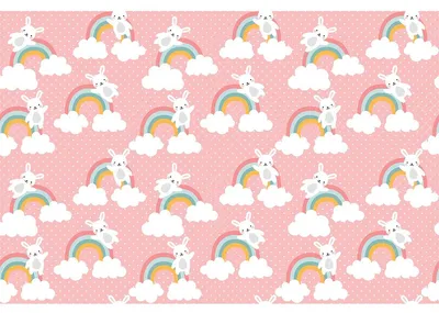 Produktbild von Kindermöbelaufkleber mit zauberhaften Hasen und Regenbögen, 40 x 60 cm