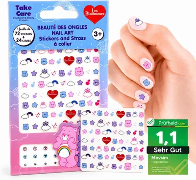 Produktbild von Les Bisounours Nagelsticker Set – 72 Sticker + 24 Steinchen – Offiziell Lizenziert