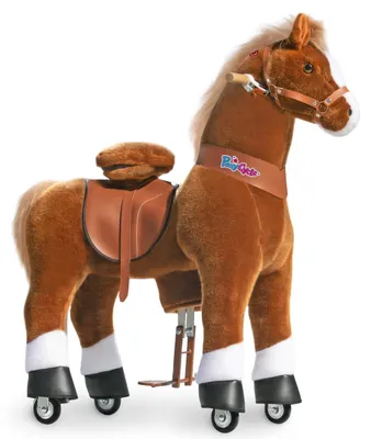 Produktbild von PonyCycle Klassisch Modell U Braunes Pferd Reitspielzeug für Kinder – Plüsch-Reittier auf Rädern, mit Bremse & Klang, 108 cm Höhe, Größe 5 (7+ Jahre), max. 80 kg, Sitzhöhe 73 cm