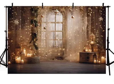 Image de Fond photographique - Décoration de Noël en bois doré - 2,4 x 1,8 m