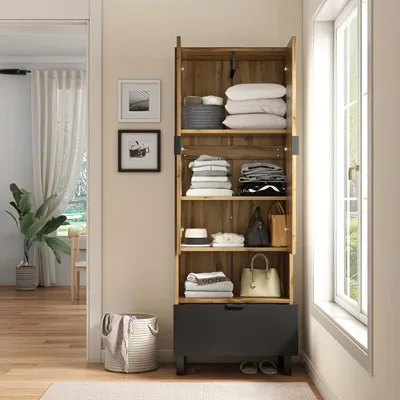 Immagine prodotto di Armadio contenitore – Armadio guardaroba – Mobile per l'ingresso – Appendiabiti – Autoportante – Marrone naturale – 68 cm di altezza