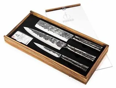 Immagine prodotto di Set di coltelli Brute 3 pezzi, coltello da chef + mannaia + coltello da cucina - Forgiato