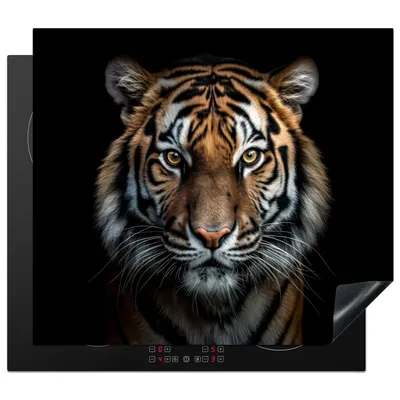 Produktbild von KitchenYeah© Herdabdeckplatte Tiger - Tiere - Schwarz - Porträt , 59x52cm, Küche Deko, Glaskeramikkochfeld Herdabdeckung, Abdeckplatte fùr Kochfeld