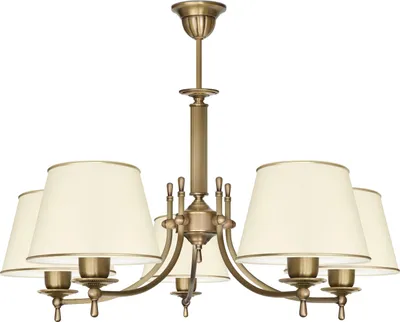 Produktbild von Kronleuchter Messing Goldpatina Stoffschirm Ecru abwaschbar Ø70x56cm 5xE27 300W Esszimmer Wohnzimmer klassisch elegant höhenverstellbar Decke