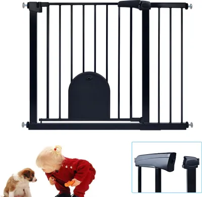 Image de LZQ Barrière de sécurité sans perçage, 95-105cm Barrière de sécurité avec portillon pour enfants, chiens et chats, Barrière d'escalier avec fonction Auto-Close & Keep-Open, noire