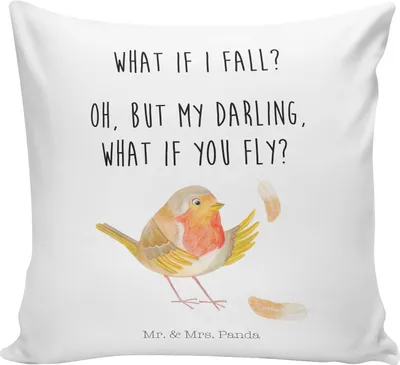 Produktbild von Mr. & Mrs. Panda kuschelkissen 40x40 Rotkehlchen Federn - Weiß - Geschenk, Motivation Sprüche, fliegen, Motivationsbilder, Deko Kissen, Wohnzimmerkissen, Spruch, Polster