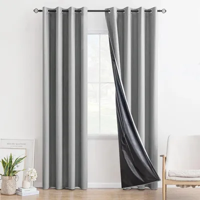 Productafbeelding van Verduisteringsgordijn, 140x145 cm, gordijn, lichtdicht, thermogordijn, polyester, met lussen, lichtgrijs