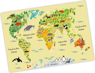 Produktbild von Kinder Lernposter Weltkarte Gelb - Größe: A2 - 594 x 420 mm