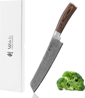 Produktbild von Wakoli Edib Tanto Chefmesser – 20 cm Klinge aus 67 Lagen Damaststahl mit VG-10 Kern | Scharfes Profi-Küchenmesser mit Pakkaholzgriff in Geschenkbox