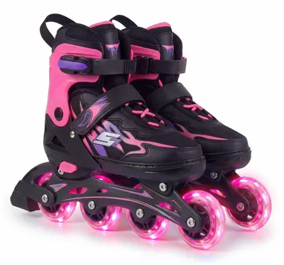 Produktbild von KOMFOTTEU Kinder Rollschuhe, Inline-Skates mit 4 Größen verstellbar und 4 leuchtenden Rollen, lustige Rollschuhe mit Lichteffekten für Mädchen, Jungen, Anfänger, Rollerskates für drinnen und draußen(L)